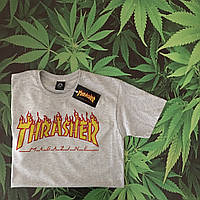 Футболка серая Thrasher огненый. Люкс XS