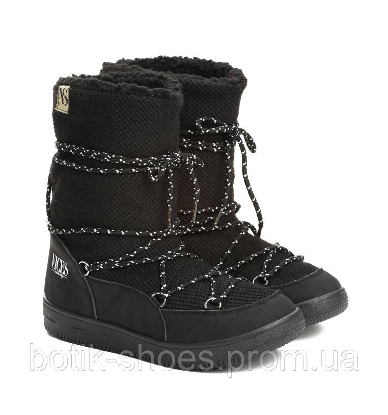 Moon boots жіночі чоботи місяцеходи взуття з хутром сноубутси уггі інтернет магазин чорні 38 розмір Vices T066-1
