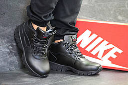 Черевики чоловічі Nike Lunarridge шкіряні на шнурівці, зима на хутрі стильні під джинси прес шкіра+піна (чорні)