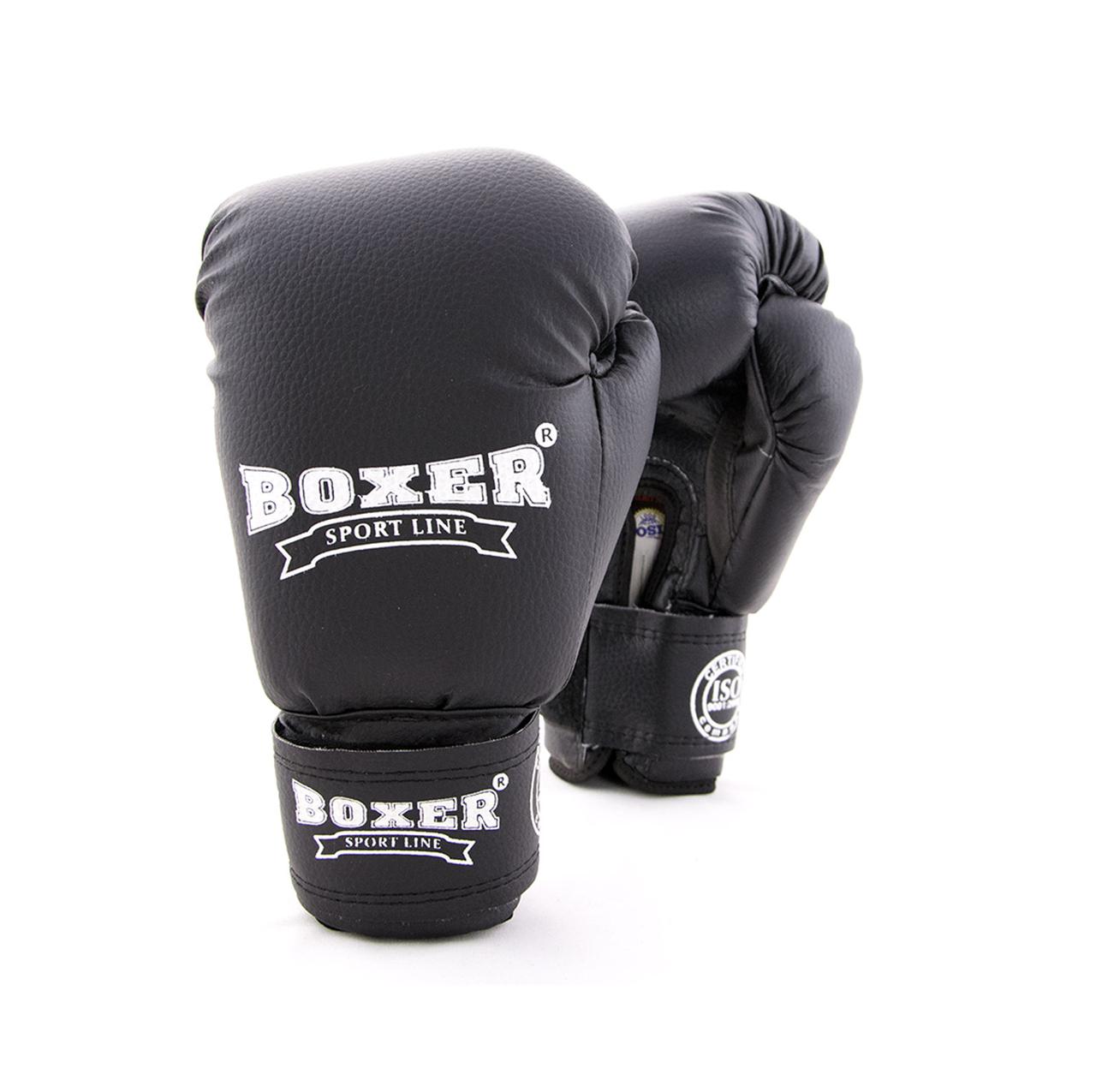 Перчатки боксерские из кожвинила Boxer 10 унций (bx-0036) черный - фото 1 - id-p795070530