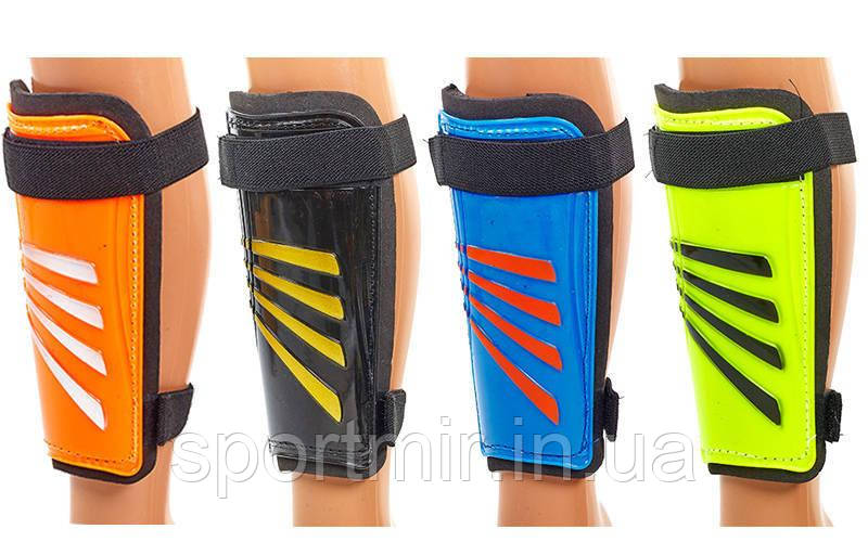 Щитки футбольні FB-618 (пластик, EVA, l-18 см, р-р М, синій, жовтогарячий, чорний, салатовий), фото 1