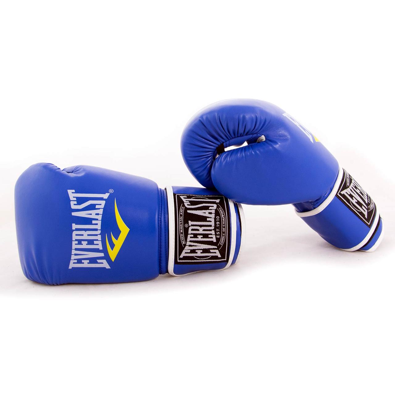 Рукавички боксерські для боксу 12 унцій на липучці Everlast шкіра PU (BO-3987) Синій