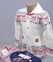 Кофточка свитер для девочки на пуговицах розовая 3-4 года