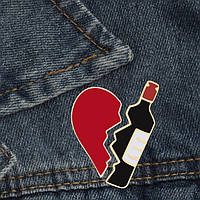 "Сердце с вином" значок (пин) двойной металлический