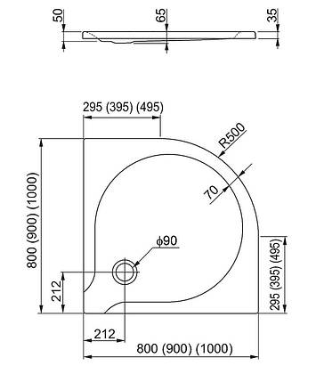 Напівкруглий душовий піддон Aquatorm Delta супердрібний 90х90, фото 3
