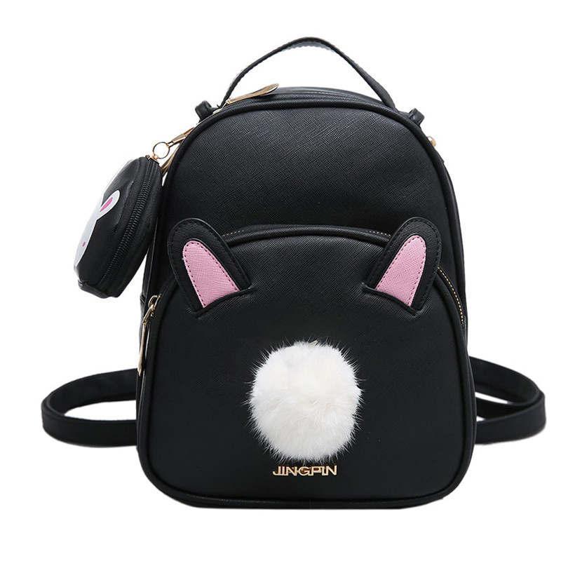 Рюкзак жіночий для дівчат, дівчаток з екошкіри Зайчик (чорний), фото 1