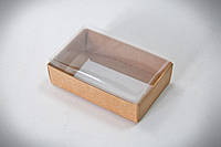 Маленька коробочка для цукерок/ бонбоньєрка Крафт з прозорою кришкою 95*60*30
