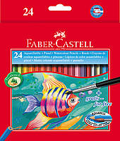 Карандаши цветные акварельные Faber-Castell 24 цвета в картонной коробке + кисточка, 114425