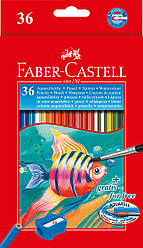 Олівці акварельні Faber-Castell 36 кольорів у картонній коробці зі стругачкою та пензликом, 114437