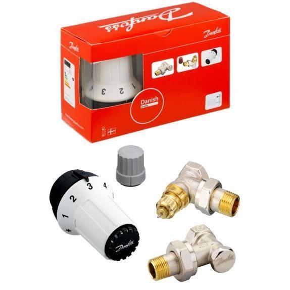 Комплект радіаторний Danfoss RA-N, RA-FN+RA-E, RAS-C+RLV-S, 013G5173 кутовий з попереднього налаштування, фото 1