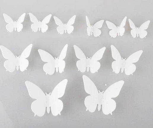 Об'ємні 3D метелики для декору однотонні білі, фото 2