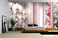 Флизелиновые фото обои с узорами цветы 312x219 см 3D Орхидеи и розовые полоски 1302VEXXL+клей
