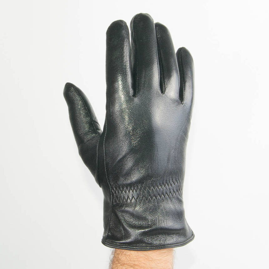 Оптом чоловічі шкіряні рукавички з махрової підкладкою - №M4-3, фото 2