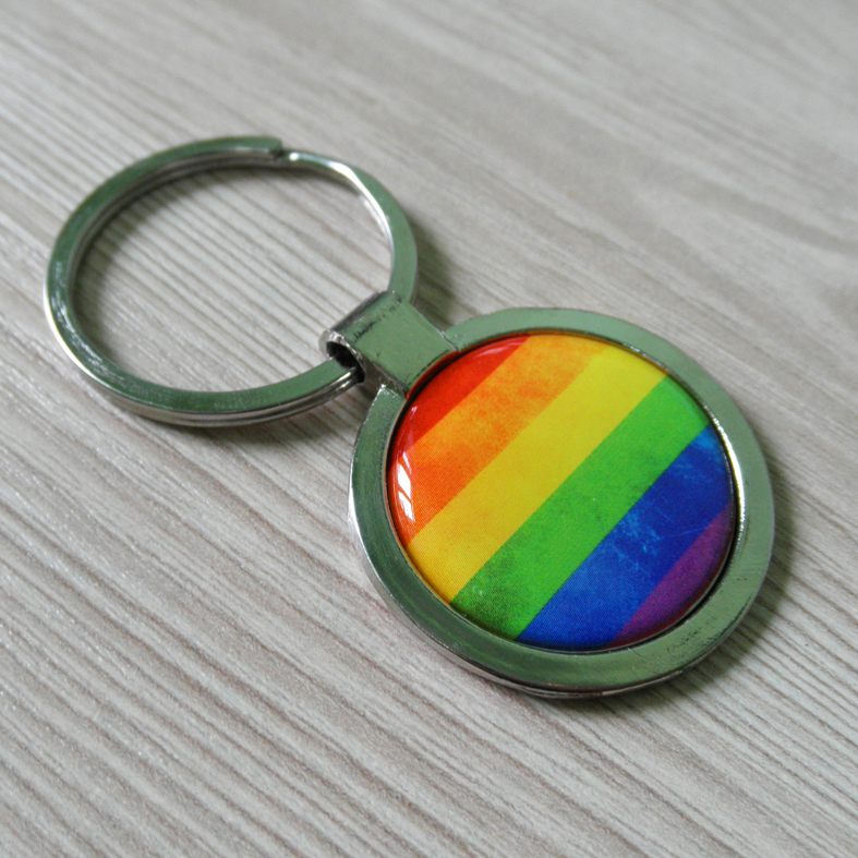 Брелок для ключів металевий круглий "Веселка ЛГБТ"