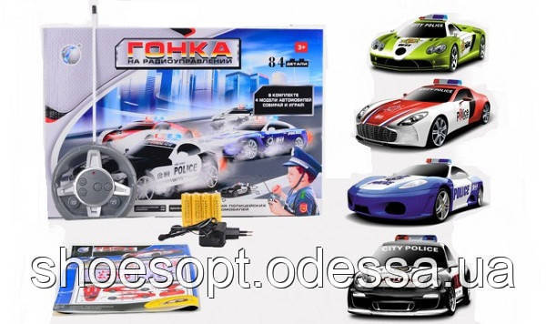 Конструктор Перегони Поліція на радіокеруванні, акумулятор, 4 моделі, 84 деталі, світло, звук, фото 1