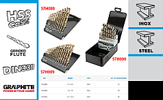 Свердла для металу HSS-Co 1.5-6.5 мм, набір 13 шт., GRAPHITE 57H088.