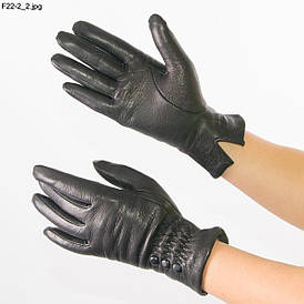 Оптом жіночі рукавички з оленячої шкіри на плетеній вовняної підкладці - F22-2