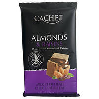 Шоколад молочный Cachet Кашет Almonds & Raisins с миндалем и изюмом, содержание какао 54%, 300 г, Бельгия