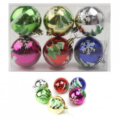 Кулька новорічна 7 см у прозорій пачці 6 штук із малюнком 6 кольорів, фото 1