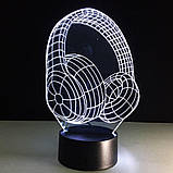 1 Світильник -16 кольорів світла! 3D Світильник Навушники з пультом управління, 3D Led Світильники, фото 9