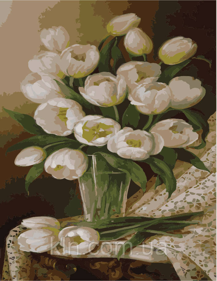 Картина-розмальовка Menglei Білі тюльпани (MG1063) 40 х 50 см , фото 1
