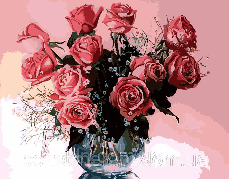 Розмальовка картин за номерами Menglei Рожеві троянди у вазі худ. Чачева, Тетяна (MG1073) 40 х 50 см