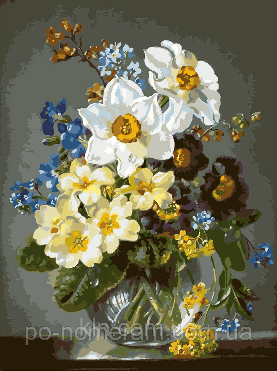 Картина-розмальовка за номерами на полотні Menglei Квіти у скляній вазі (MG1010) 40 х 50 см, фото 1