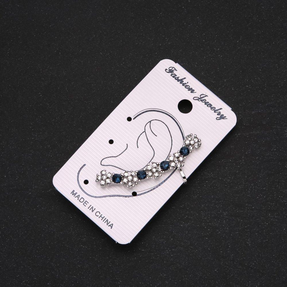 Каф на вушко сріблястий сині стрази, білі квіточки, фото 1