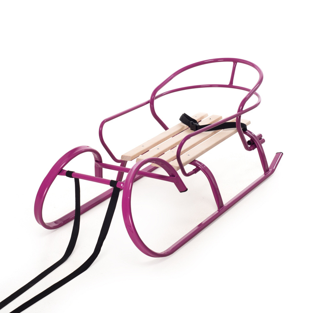 Яскраві дитячі санки зі спинкою "Снігур" колір фуксія, фото 1