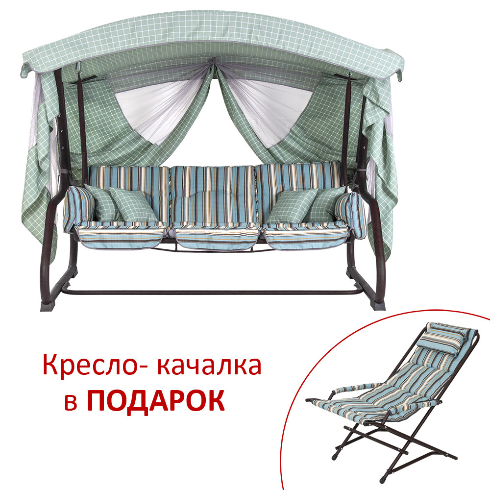 Гойдалки "Аліса" (Дралон, Блакитна вертикальна смуга) в подарунок Крісло-качалка. Безкоштовна доставка.