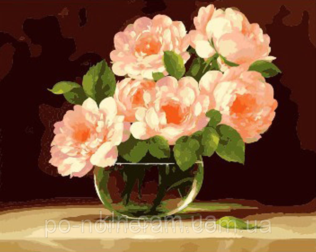 Картины для рисования на холсте по номерам Menglei MG282 Пионы в круглой вазочке 40 х 50 см 950 цветы - фото 1 - id-p66339598