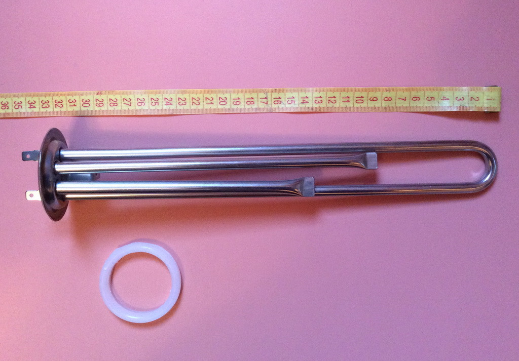 Тен для бойлера Термекс 1300 Вт з нержавійки на фланці Ø63мм, прямий з трубками під 2 терморегулятора Zipexpert, фото 1