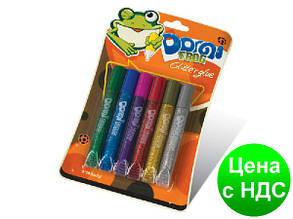 Клей силіконовий з блискітками на картоні "Domi Frog" (6 кольорів,6 мл)