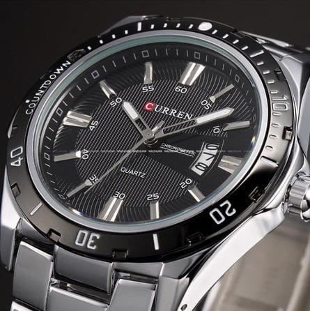 Чоловічі наручні годинники Curren Steel. Класичні кварцові годинники з відображенням дати, фото 1