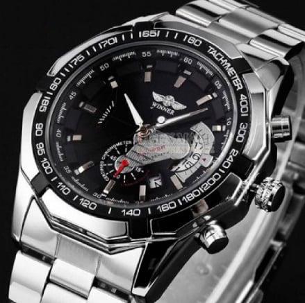 Чоловічий механічний годинник Winner Titanium. Стильний металевій наручній годинник з датою