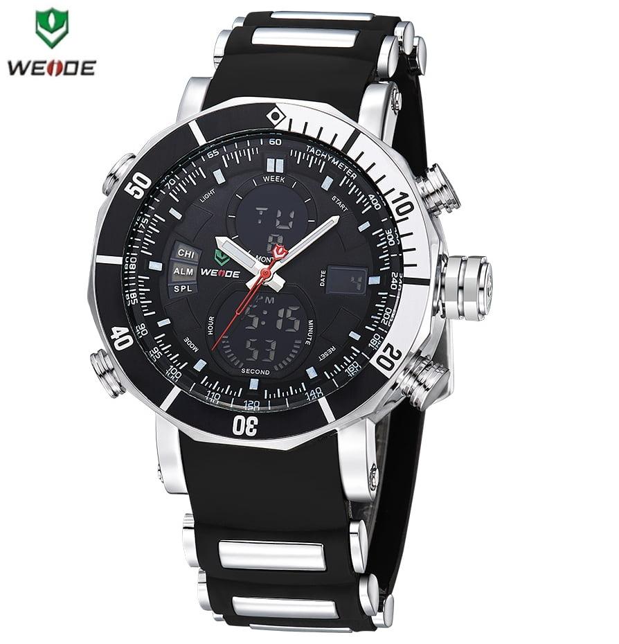 Чоловічі наручні годинники Weide 5203 Kasta Black. Великі кварцові годинники з подвійним часом, фото 1