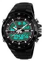 Чоловічий наручній годинник Skmei 1016 Siktrum Black. Спортивний електронний годинник з підсвіткою