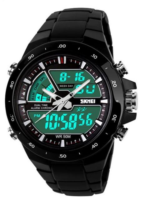 Чоловічий наручній годинник Skmei 1016 Siktrum Black. Спортивний електронний годинник з підсвіткою