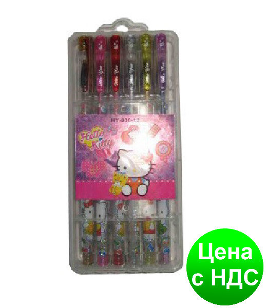 Набір гелевих ручок з блискітками "Дісней" HY-006-12 "Hello Kitty" 12кол. (у футлярі)