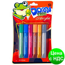 Клей силіконовий з блискітками на картоні "Domi Frog" металік (3D/6 кольорів,10.5 мл)