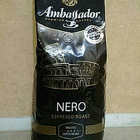 Кофе Ambassador Nero. Кава Амбасадор Неро натуральна смажена в зернах 1000 грамів м'яка упаковка