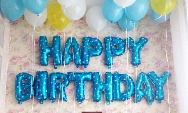 Фольговані надувні букви 40 см. Блакитні зірочки "HAPPY BIRTHDAY"