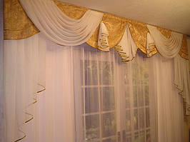 Готовый ламбрекен "Неаполь"
Ширина ламбрикена: 300см
Глубина средней части:  50см
Длинна крайних хвостов: 120см
Способ подвеса: пришита шторная лента для крючков.
Код товара на сайте №110
Компания "Декор Текстиль"
тел:+380971062174, 0637755897