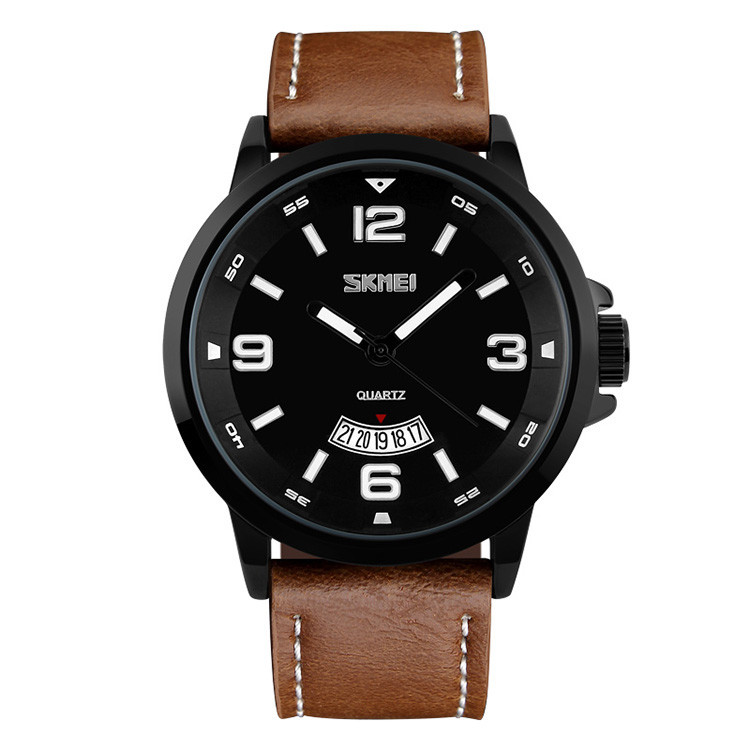 Skmei 9115 Profi чорні з коричневим ремінцем чоловічі класичні годинник