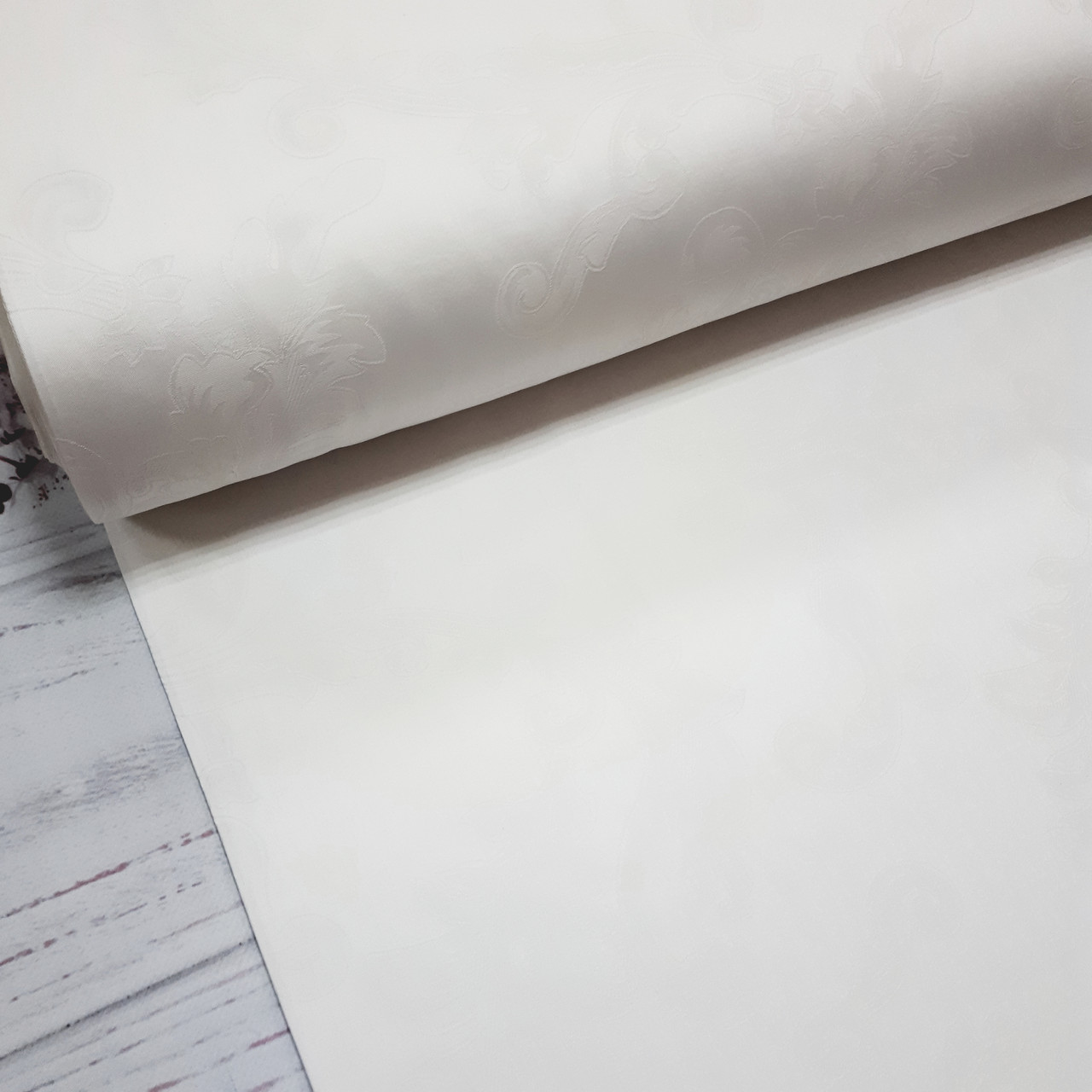 Сатин, орнамент листя, молочний (ТУРЦІЯ шир. 2,4 м) (SAT-J-FR-0031), фото 1