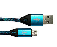 Шнур шт.USB А -шт.micro USB, в сетке, 1м, синий