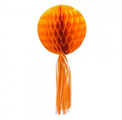 Бумажный шар соты с бахромой (30см) оранжевый