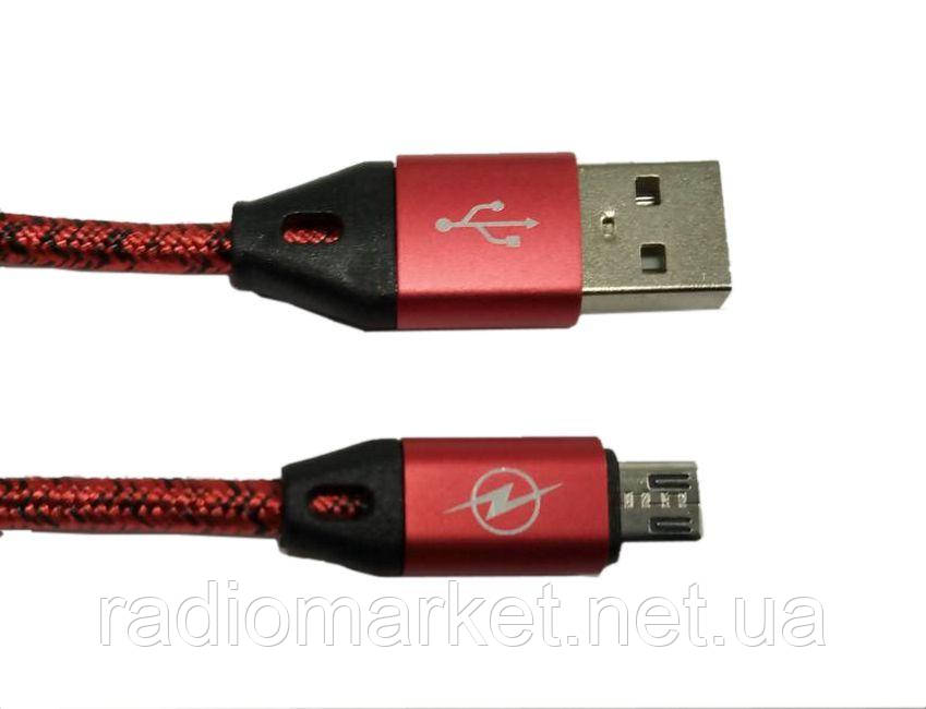 Шнур шт.USB А-шт.micro USB, у сітці, 1 м, червоний