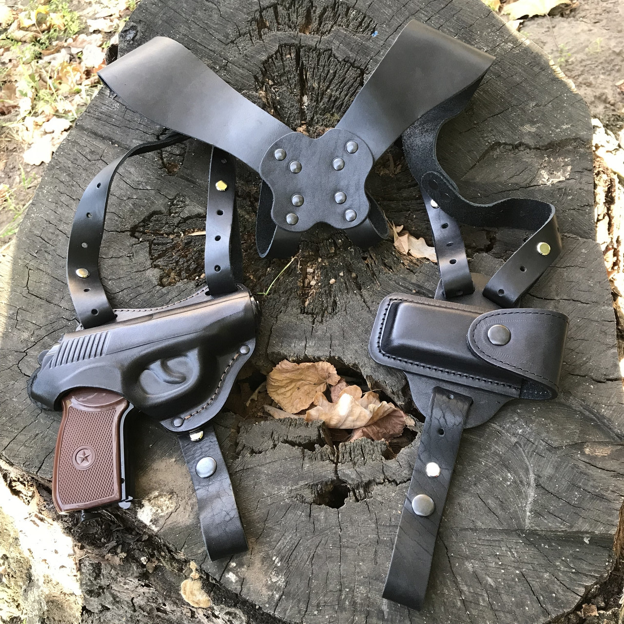 Оперативна кобура двостороння для ПМ, МР-654к зі шкіри (чохол/магазин), фото 1