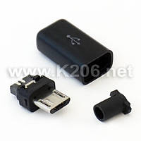 USB B MICRO-K/BLACK Разъем: USB-B; micro вилка; на кабель под пайку с корпусом; PIN:5; черный